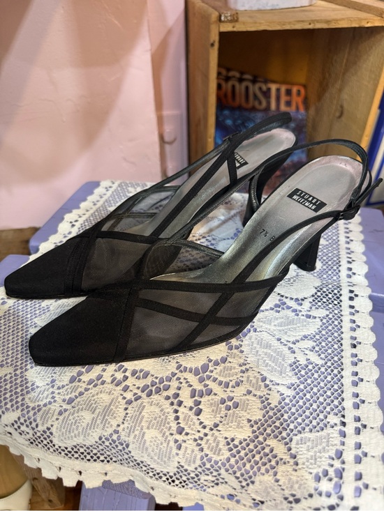 Stuart Weitzman Shoes - Stuart Weitzman Black Mesh Pointed Slingback Heels size 7.5